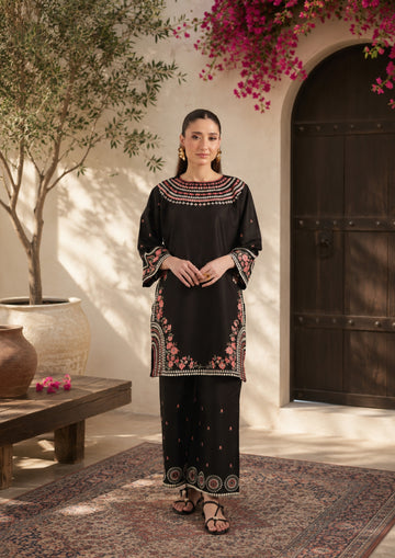 BLACK-AIRA EMBROIDERED 2PC